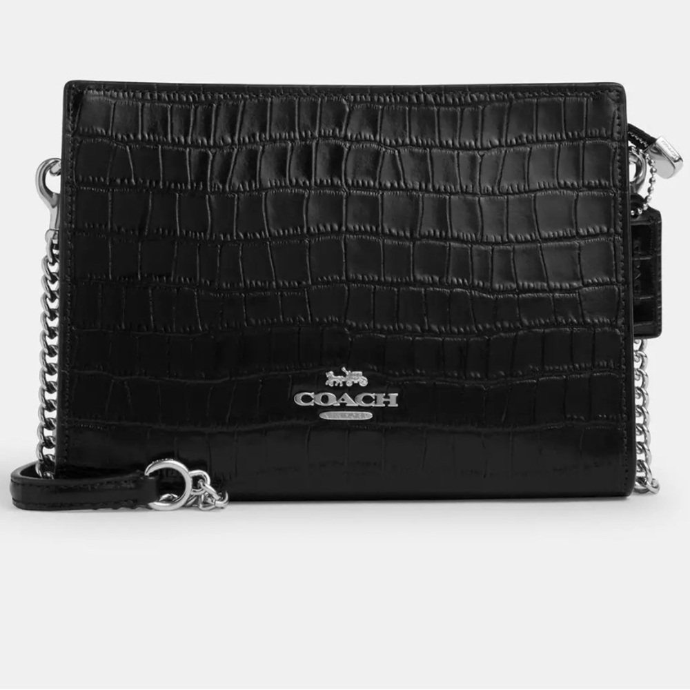 Coach Black Croc Embossed Shoulder Bag